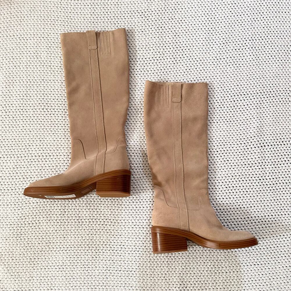 Dolce Vita Beige Suede Illora Knee High Heeled Pull On Knee High Boots 6 Sample - Picture 7 of 11